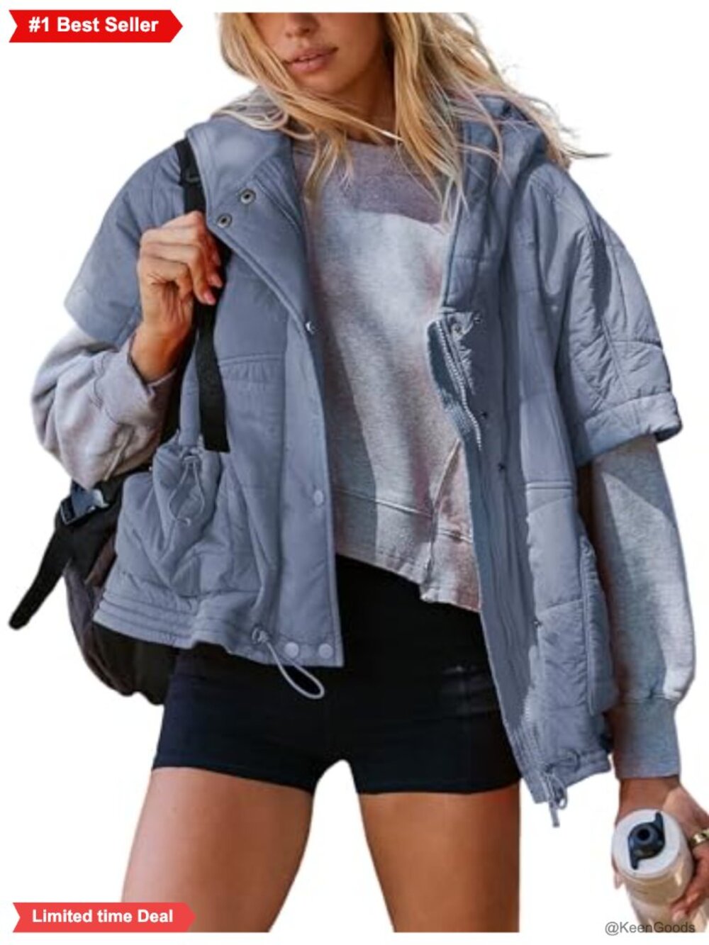 Women's Oversized Quilted Puffer Vest Hooded Zip Jacket
